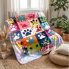Colorful Paw Prints Pattern Blanket Personalized Name Flannel Blanket Soft Cozy Plush Throw for Sofa Bed Lightweight Home Decor