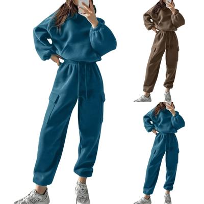 Women's Fashion Pullover Hooded Sports Casual Long Sleeve Solid Color Sweatshirt Set