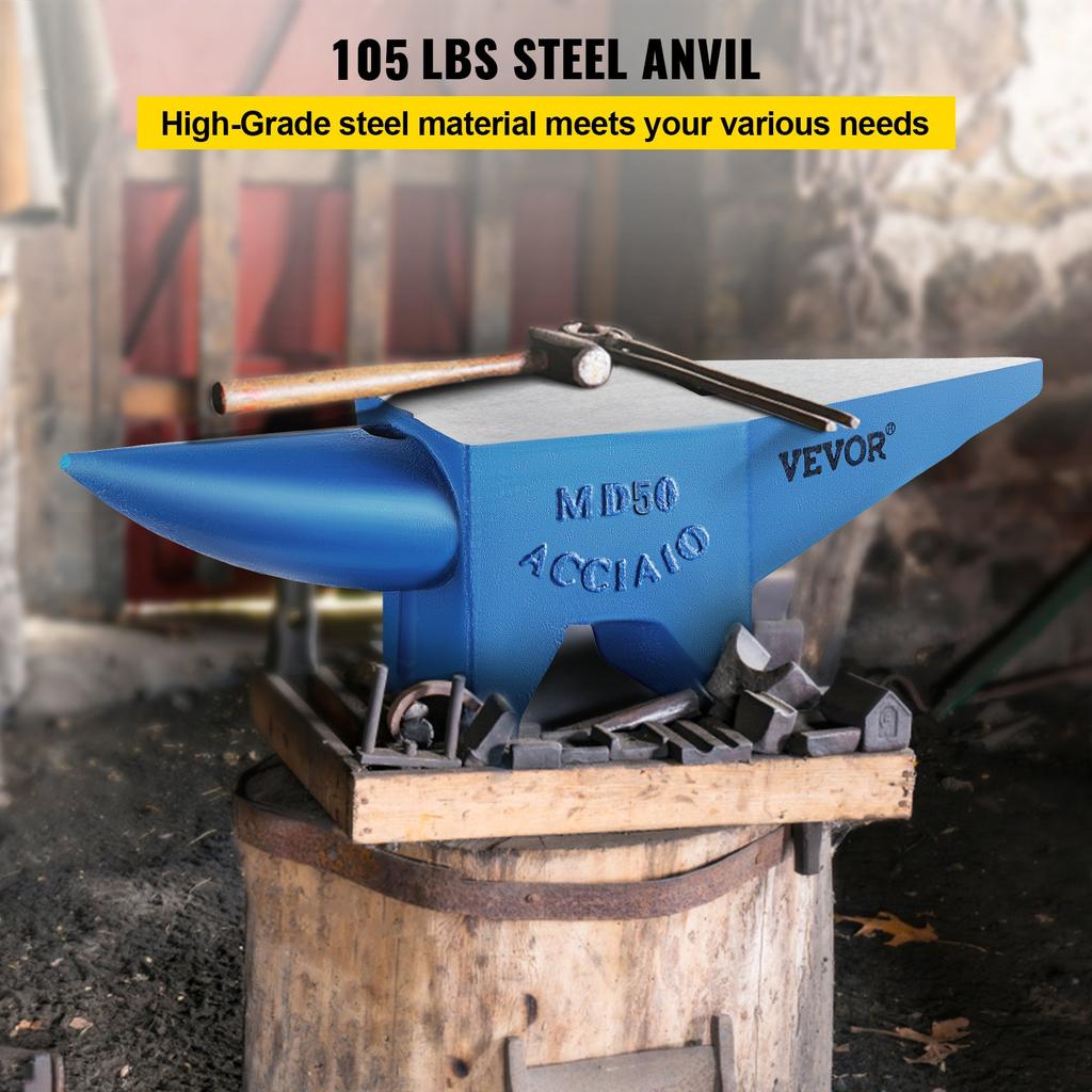 VEVOR Single Horn Anvil Cast Steel Anvil Blacksmith for Sale Forge Steel Tools with Round and Square Hole and Equipment Anvil Rugged Blacksmith