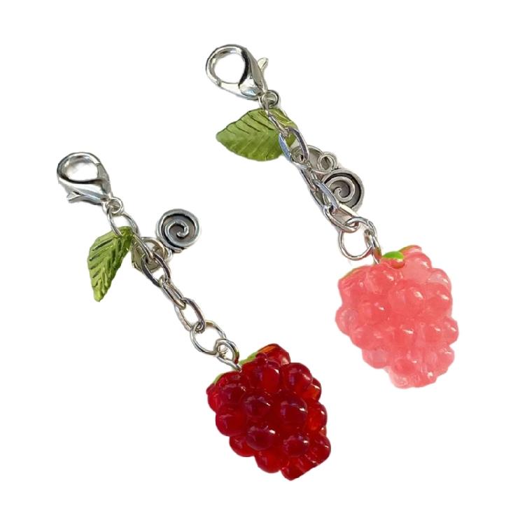 Playful Beaded Keychain Charm with Fruit Theme, Metal Link Chain and Clasped Attachment for Bags, Keys and Daily Use