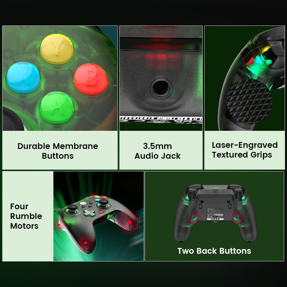 GameSir T7 Pro Wired Controller for Xbox/PC/Android, Hall Effect Sticks & Triggers, Back Buttons, RGB Lighting, Trigger Stop Function, Retro Green