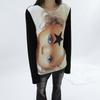 Y2k Chic Print T-shirt Grunge Aesthetics Long Sleeve Patchwork Tops Japanese 2000s Punk Streetwear Retro