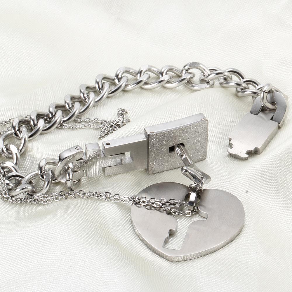 Heart & Key Couples Bracelet and Necklace Set - Cloud Design