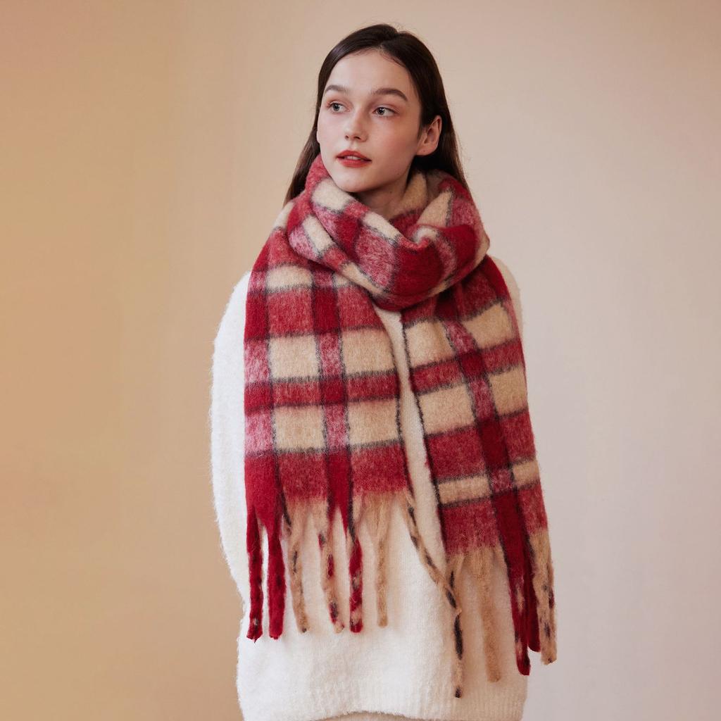 Custom-spun 20 wool designer high-end simple plaid scarf autumn and winter new women's soft warm shawl scarf