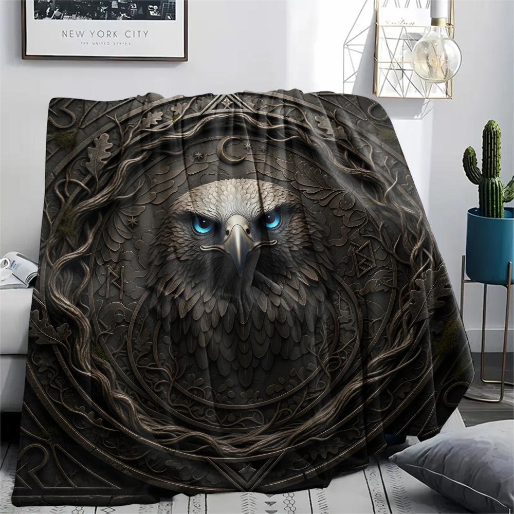 Schwarzer Adler, Muster Flanelldecke, Hohe Qualität, Bequem für alle Jahreszeiten, Heimdekoration, Wärme und Komfort, Perfekt für Geschenke.