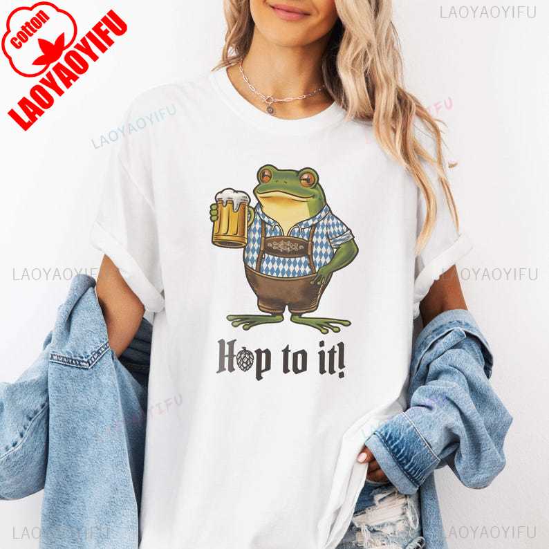 Oktoberfest Frog Shirt Cotton Short Sleeve Summer Casual Beer Tshirt Toad Holding Beer Bavarian Lederhosen Hop To It Apparel S