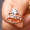 3-Piece Women's Luxury Shiny Round Zirconia Ring Set Gold Wedding Fashion Jewelry
