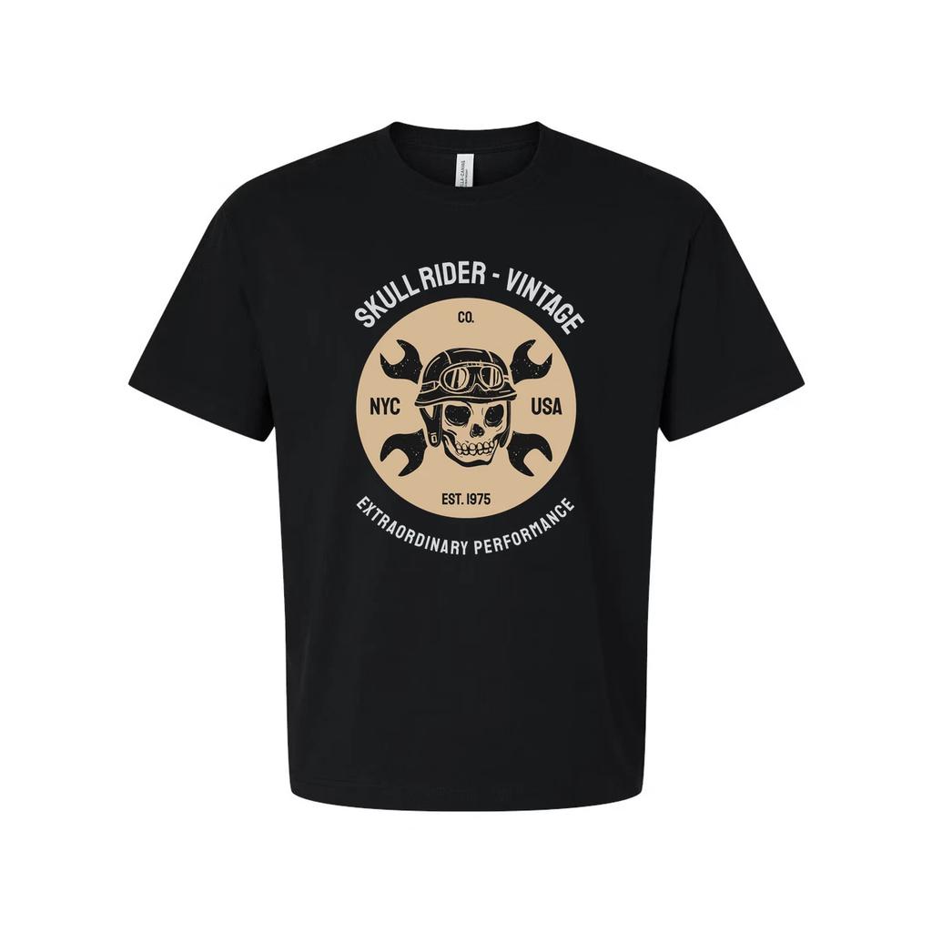 Vintage Motorcycle Skull Circle Graphic Tee Unisex Biker Tee With Wrench Emblem