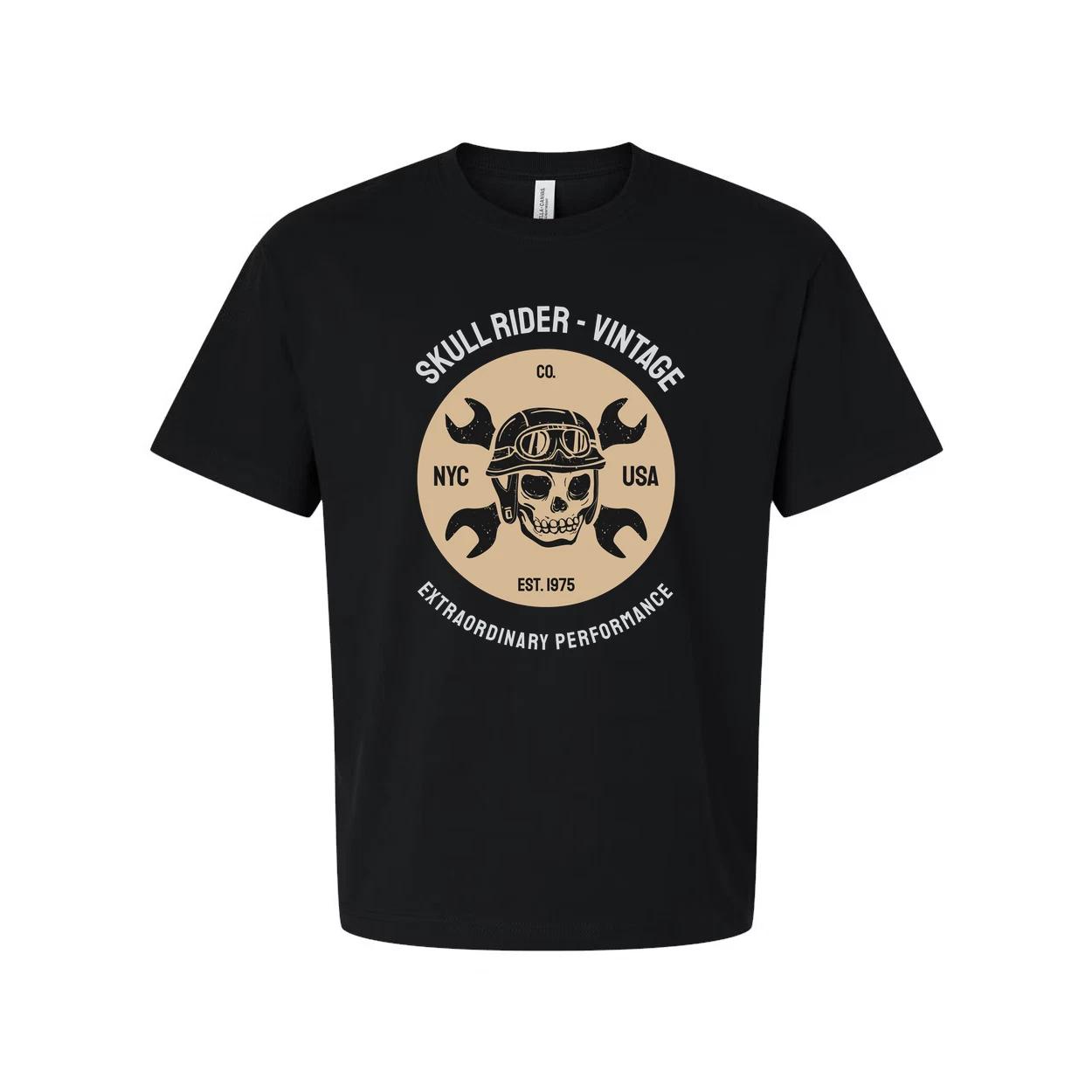 Vintage Motorcycle Skull Circle Graphic Tee Unisex Biker Tee With Wrench Emblem S