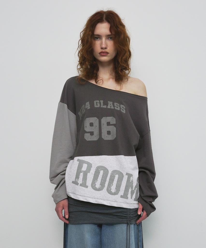 Saendeulig One Shoulder Color Block T-Shirt_Brown