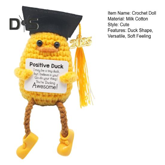 Păpușă Croșetată Pluș Handmade Rață Pozitivă Card Inspirațional Păpușă Tricotată Accesoriu Rucsac Cadou de Absolvire