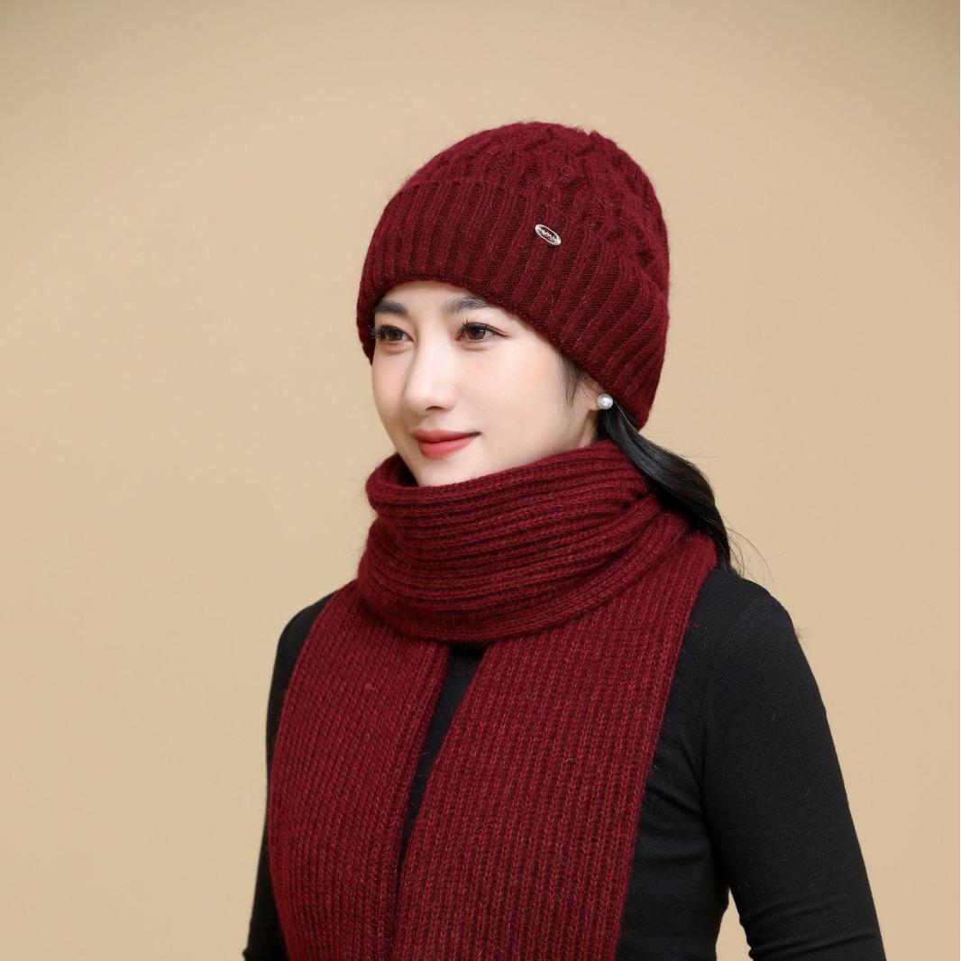 

New Style Mom Hat Plus Velvet Thickened Knitted Hat for Winter Warm Rabbit Fur Casual Cold proof Wool Hat One size