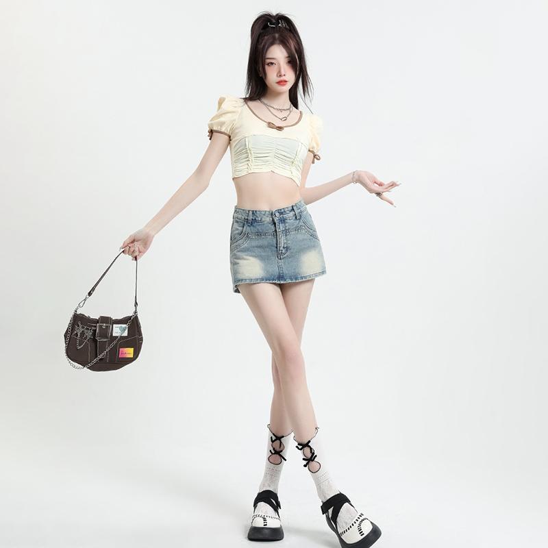 Denim Mini Skirt Women Summer High Waisted Slim A-line Skirt Shorts Female Streetwear Vintage Y2K Casual Simple Blue