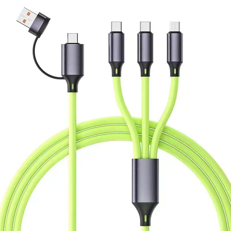 High Quality 1.2m Silicone USB Braid Shielding Universal 2-in-3 Multiple Interfaces 3A Fast Charging for Mobile Phones Metal