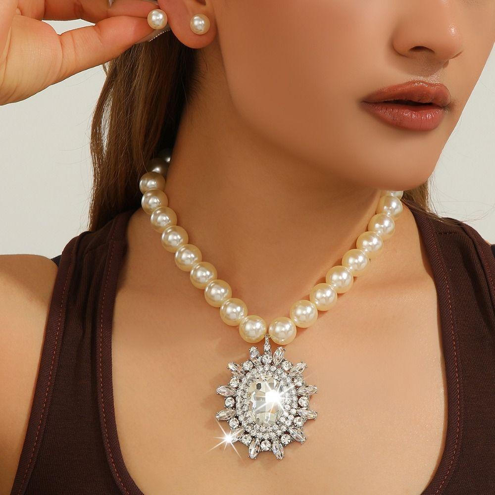 Luxury Necklace Earrings Set Elliptical Crystal Women Jewelry Set  Jewelry Accessories