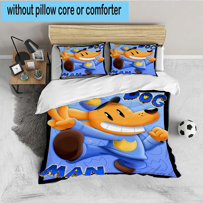 Dog Man And Friends Adventure 3PCS Bedding set,Ideal for 1pc Duvet Cover And 2pcs Pillowcases Perfect for Fan gift,Ideal for Bedroom, Dormitory