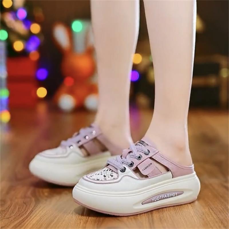 

Soft leather muffin thick bottom hollowed out lazy bag head half slippers women s 2025 summer new versatile net red outer sandals 40