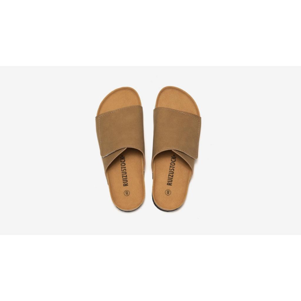 Men's Cork Slippers Trendy Student One Line Dragging Men's Beach Shoes Matte Leather