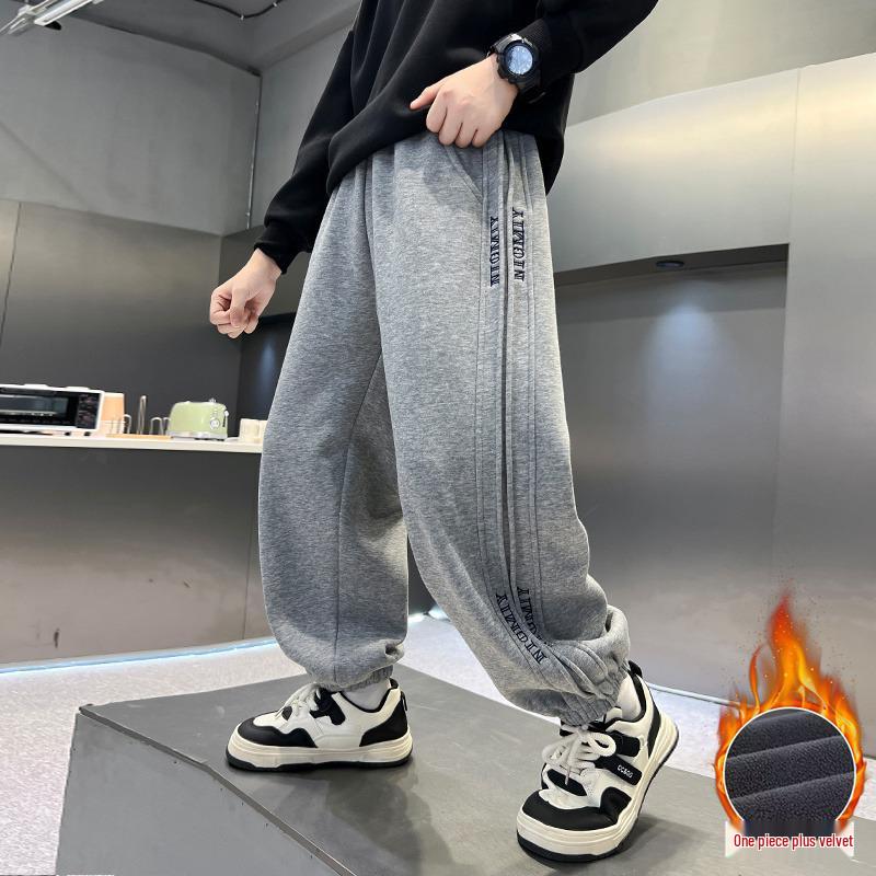 Boys' Thickened Plush Sweatpants - Autumn/Winter 2025 Collection: Casual and Sport Long Pants for Children
