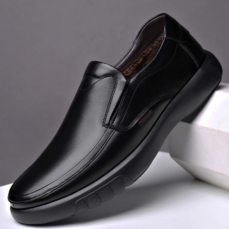 Men's Genuine Leather Shoes Big Size 38-47 Slip-on Loafers Men Leather Casual Shoes Fashion Winter Warm Footwear 2024 New