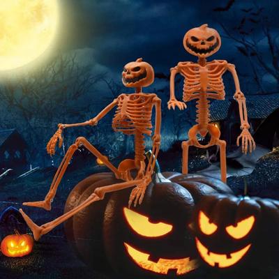 Halloween Lebensgroßes Skelett Kürbiskopf Hängend Beweglich Verstellbar Künstlicher Menschlicher Schädel Knochen Spukhaus Party Dekoration