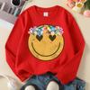 Kids Crewneck Sweatshirt, Flower Crown Smile Face Pattern Print,Soft Casual Sportswear for Spring & Autumn