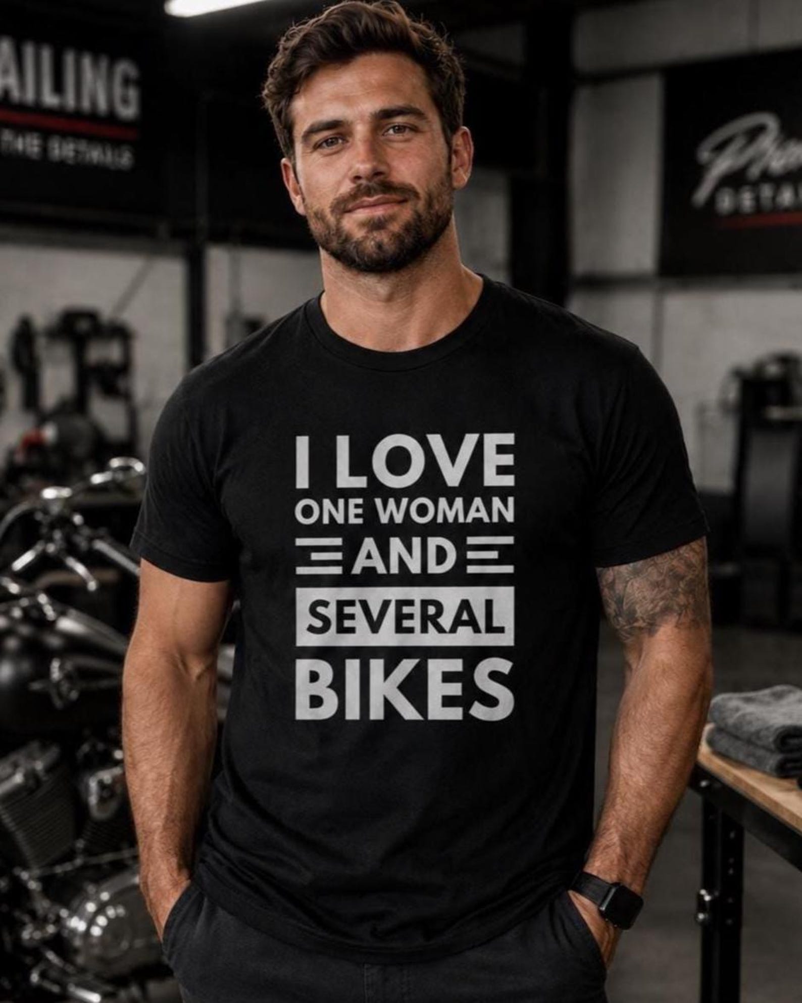 Funny Biker T-Shirt, I Love One Woman and Several Bikes Tee, Rider Husband Present XXXL