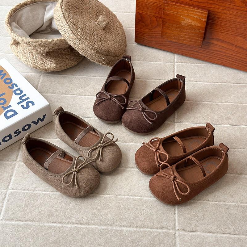 Girls Flat Shoes With Bow Detail Soft Sole PU Leather Slip-on Ages 4-12