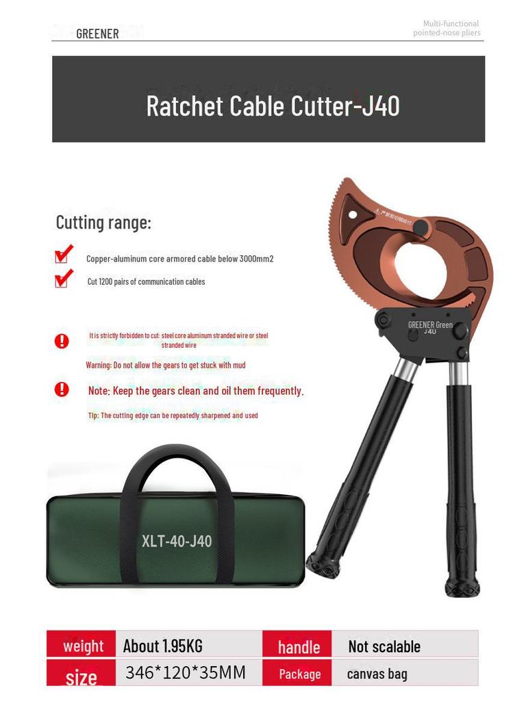 Green Forest Ratchet Gear Cable and Wire Cutters