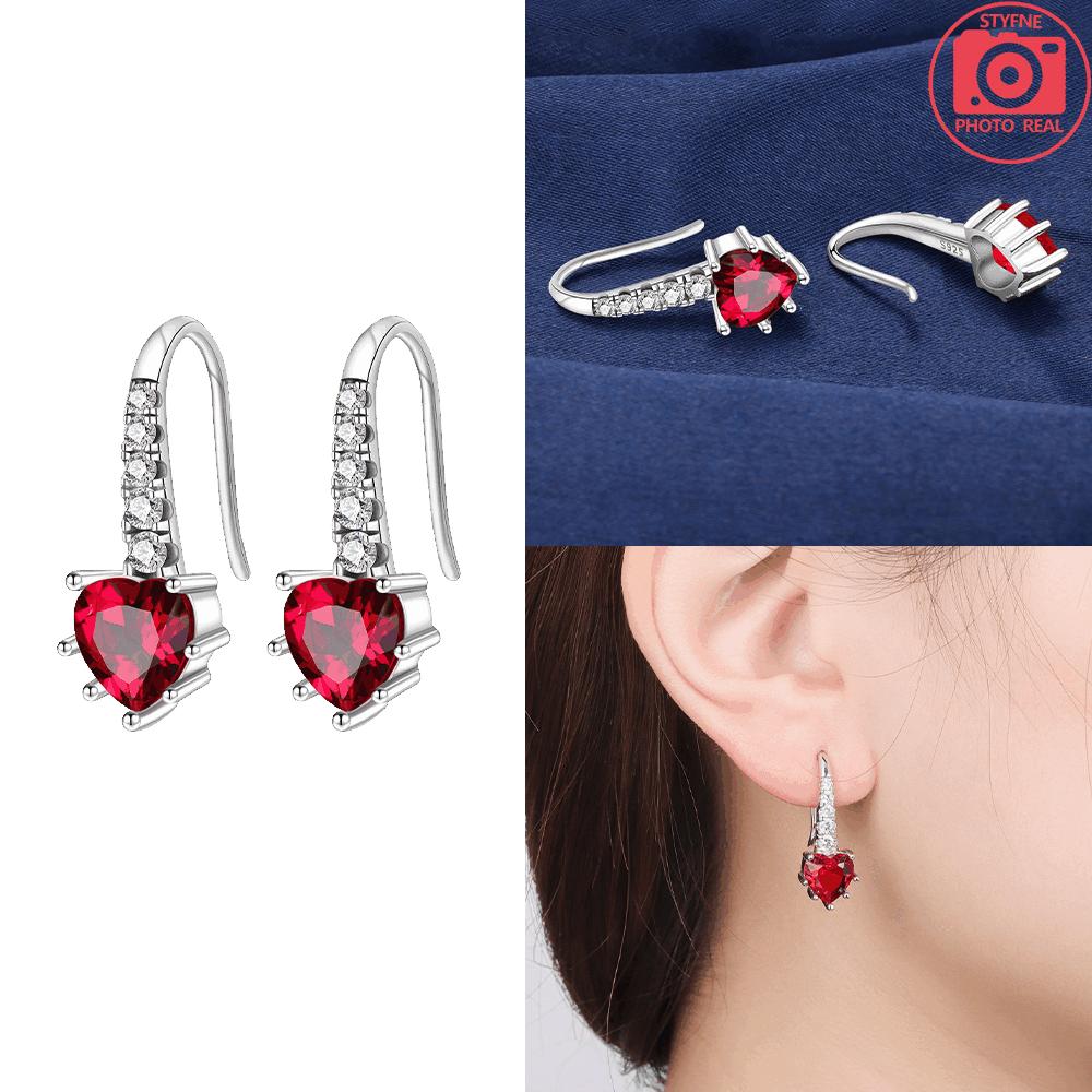 925 Silver White Heart Zircon Earring Pink Heart Wings for Women's Earrings Anniversary Jewelry Delicate Fine Gift