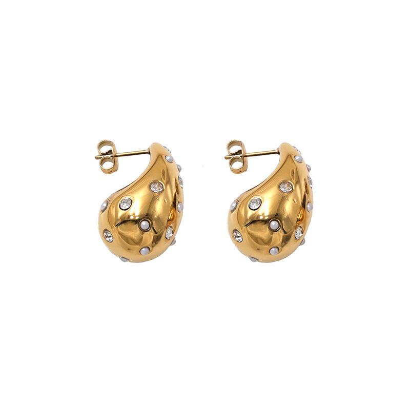 18K Gold Water Drop Stainless Steel Stud Earrings Fashionable Versatile Comma Metal Titanium Steel Earrings Women