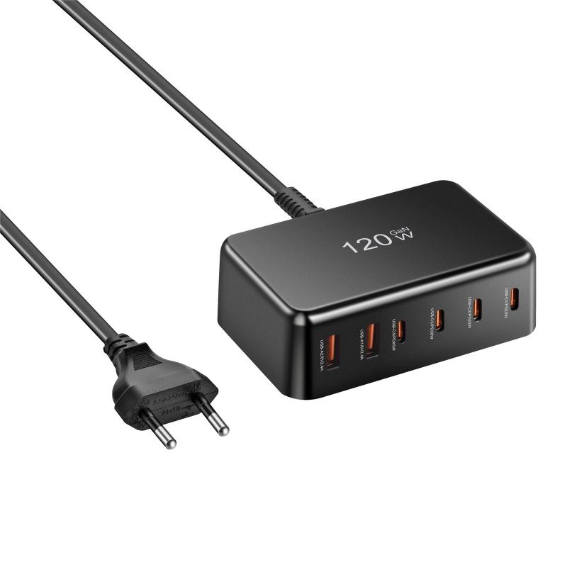 120W Gan Charger Multi Ports Fast Charger Desktop Charging Station Usb Type C Pd Phone Charger Adapter For Ipad Laptop Tablet