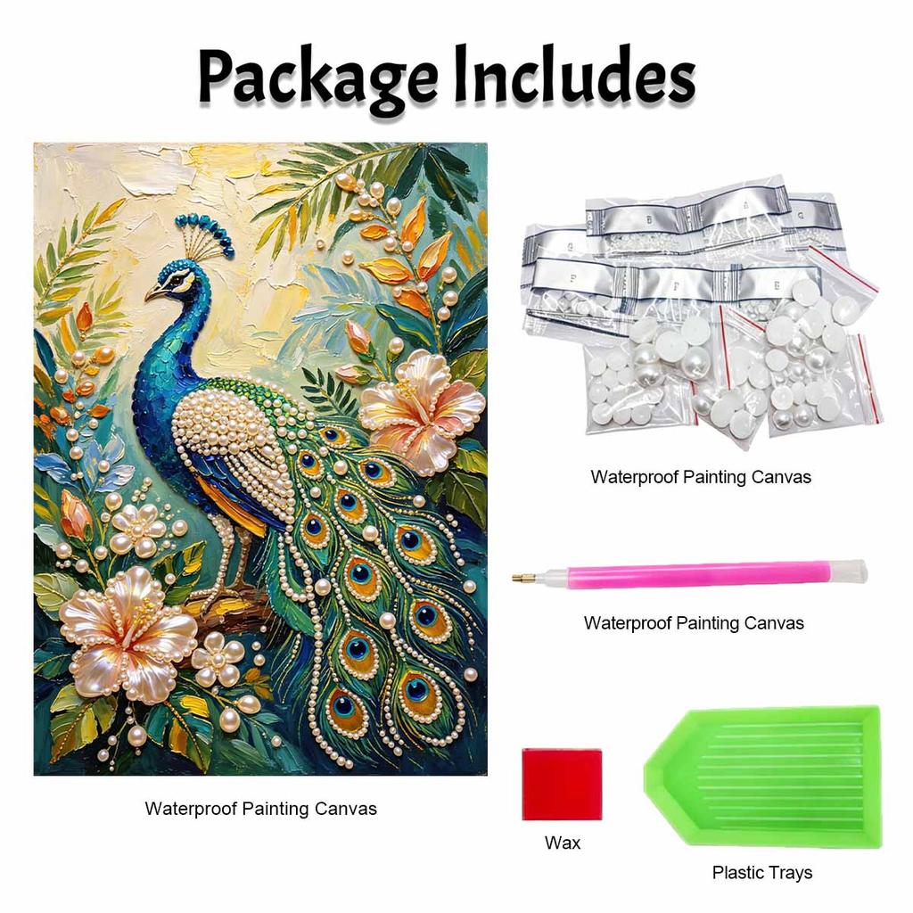 Frameless DIY Pearl Bead Painting Kit Peacock Pattern Creative Relaxing Craft Canvas Home Decor Adult Gift