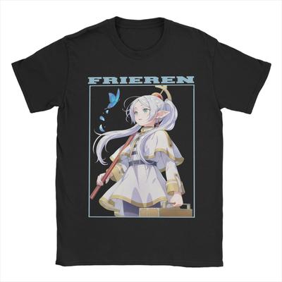 Sousou No Frieren Herren T-Shirt Japanischer Anime Vintage T-Shirt Kurzarm Rundhals T-Shirts Reine Baumwolle Grafik Kleidung