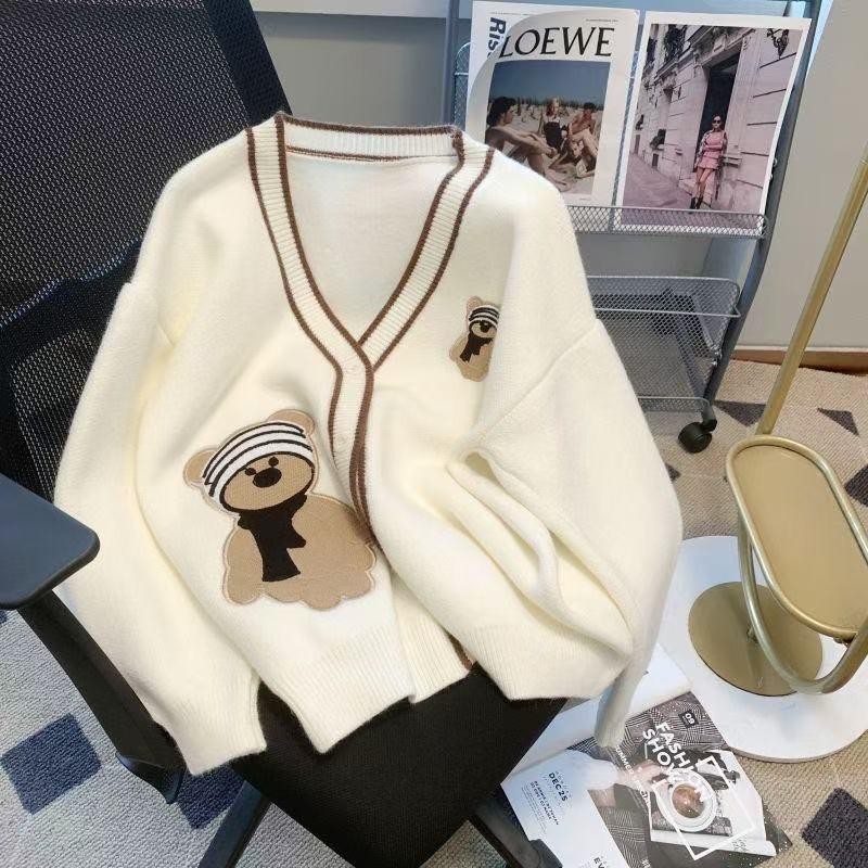 

Soft waxy sweater cardigan bear milk department spring and autumn students loose versatile lazy wind knitted coat women S