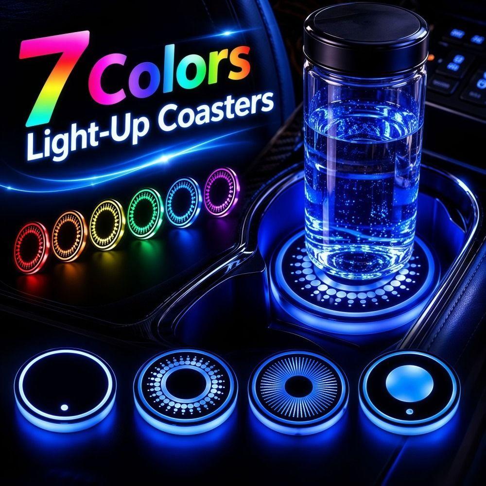 Intelligent Sensing Car Illuminated Cup Mat 7 Colors Ambient Light Coaster  Vehicle Decoration