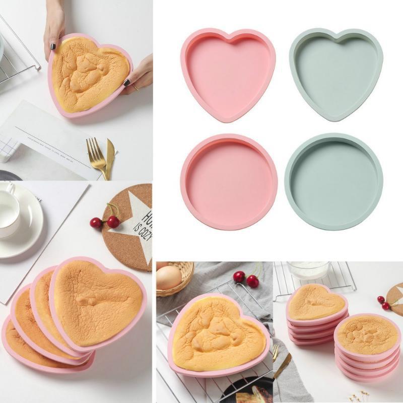 

Bakeware Molds Cake Pan Silicone Cake Mold 6 Inch Mould Muffin Baking Tools Round Love Layered Fondant Cake Molds heart-Pink