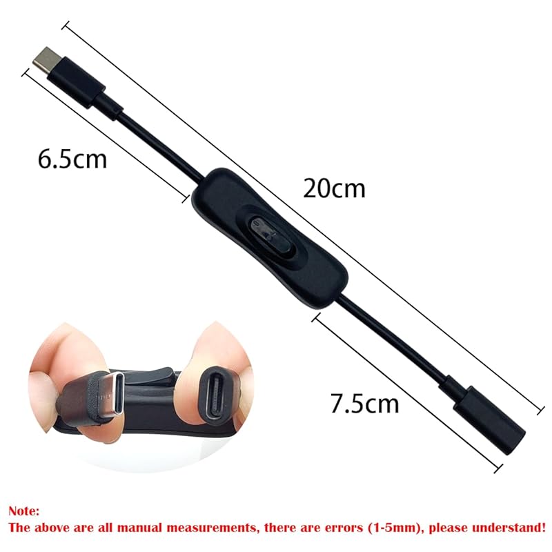 Type C led extension cable 0.2M 3 pieces CTRICALVER usb power cable on/off switch | black and white 6 adapters Applicable to PC/TV/phone/U drive/LED