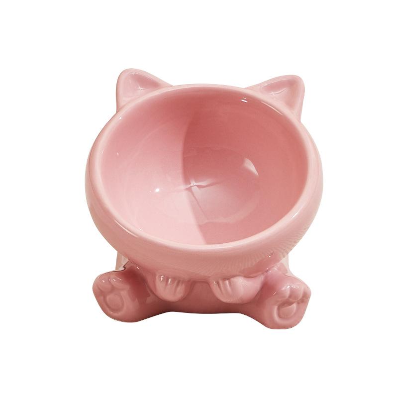 Ceramic Cat & Dog Food Bowl with Elevated Design for Neck Protection & Spill Prevention