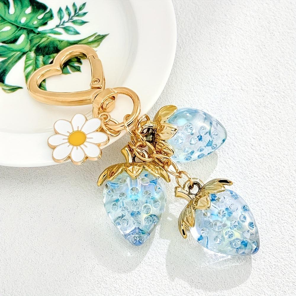DIY Strawberry Keychain Zinc Zinc Alloy Heart Key Ring Lovely Flower Pendant Car Accessory синий