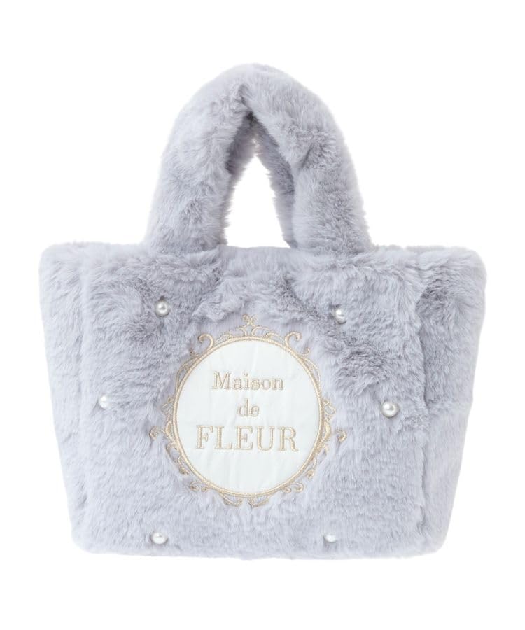 De Apparel EC Exclusive Fur Tote Bag for Grayish Blue [Maison Fleur] 2-way Women,