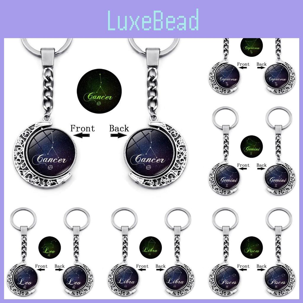 Stunning Zodiac Starry Night Keychain With Luminous Time Gem Moon Pendant