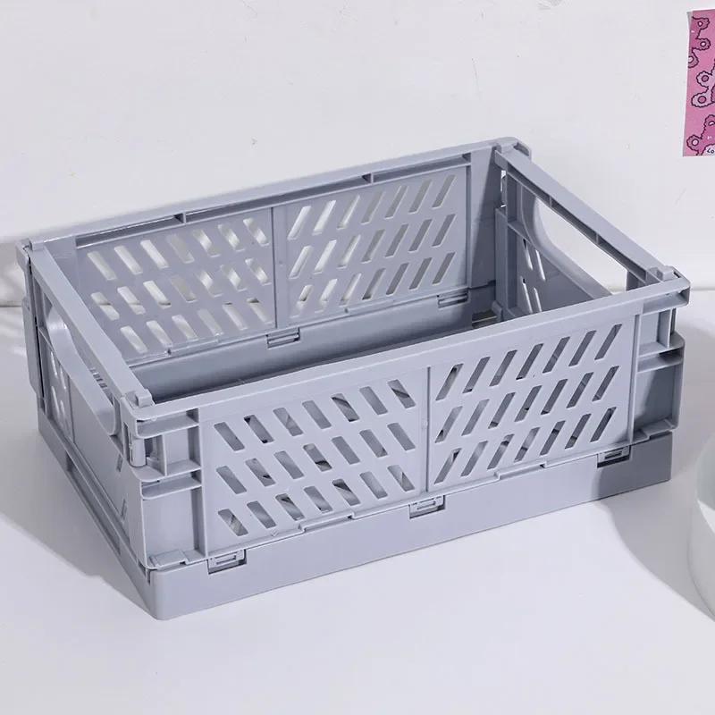 1pc Organizing Storage Baskets Case Folding Student Desktop Basket Tape Stationery Plastic Foldable Container Storage Box
