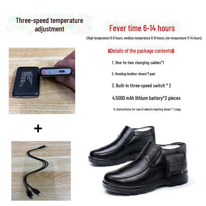 

Мужские зимние кожаные ботинки с электроподогревом - перезаряжаемые хлопковые походные ботинки 41