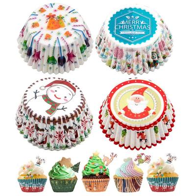100pcs Christmas Cupcake Paper Cups Muffin Cupcake Liners Christmas Cake Mold Box Dessert Cake Decoration Baking Party Supplies