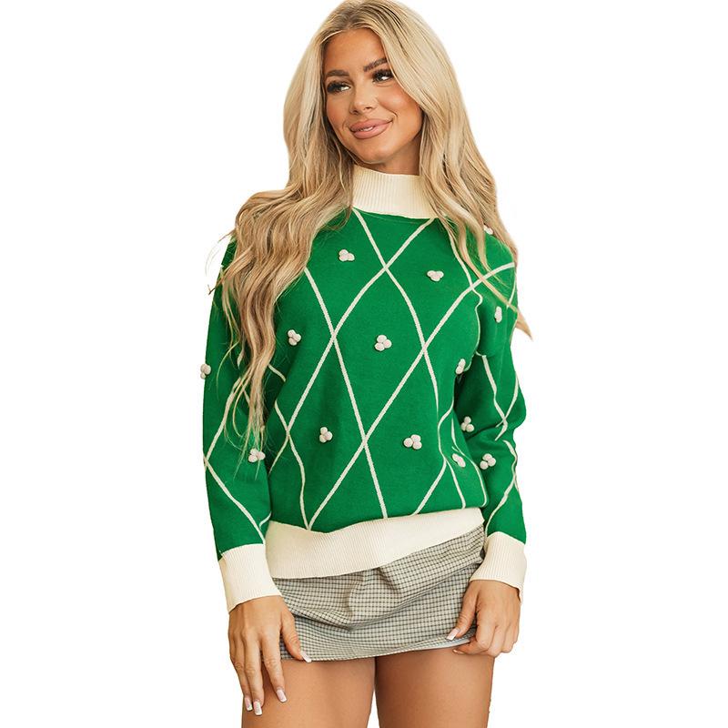 2025 Autumn Women's High Neck Color Block Knit Sweater