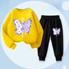 Spring Long Sleeved Top Long Pants Two Piece Sets for Girls Elegant Butterfly Printed Hoodies Suit Children's Outfits Tracksuit