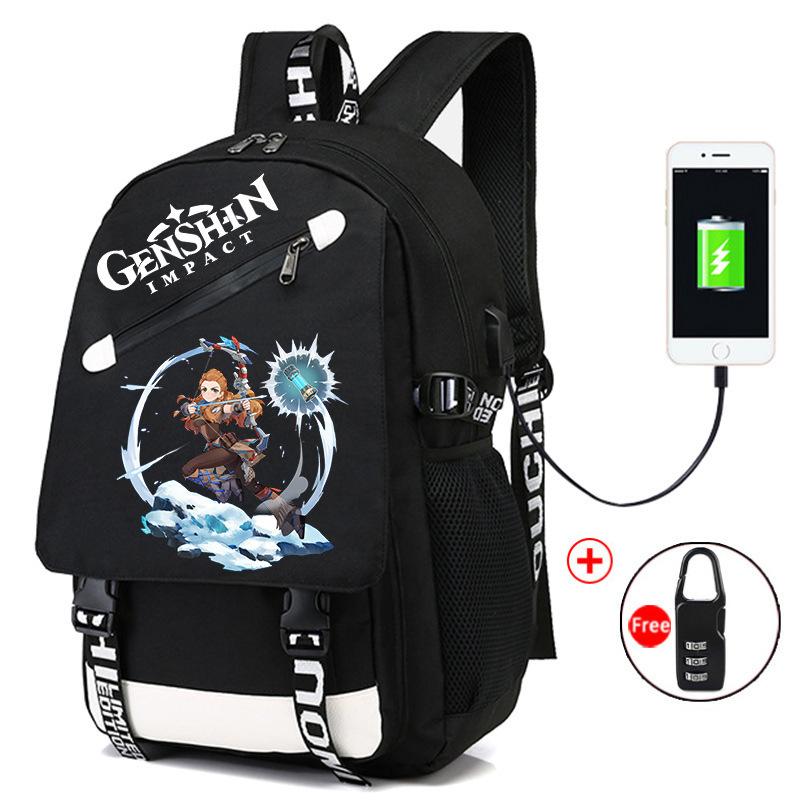 Backpack Anime, Genshin Surrounding Large Capacity Student School Bag Outdoor Travel Bag