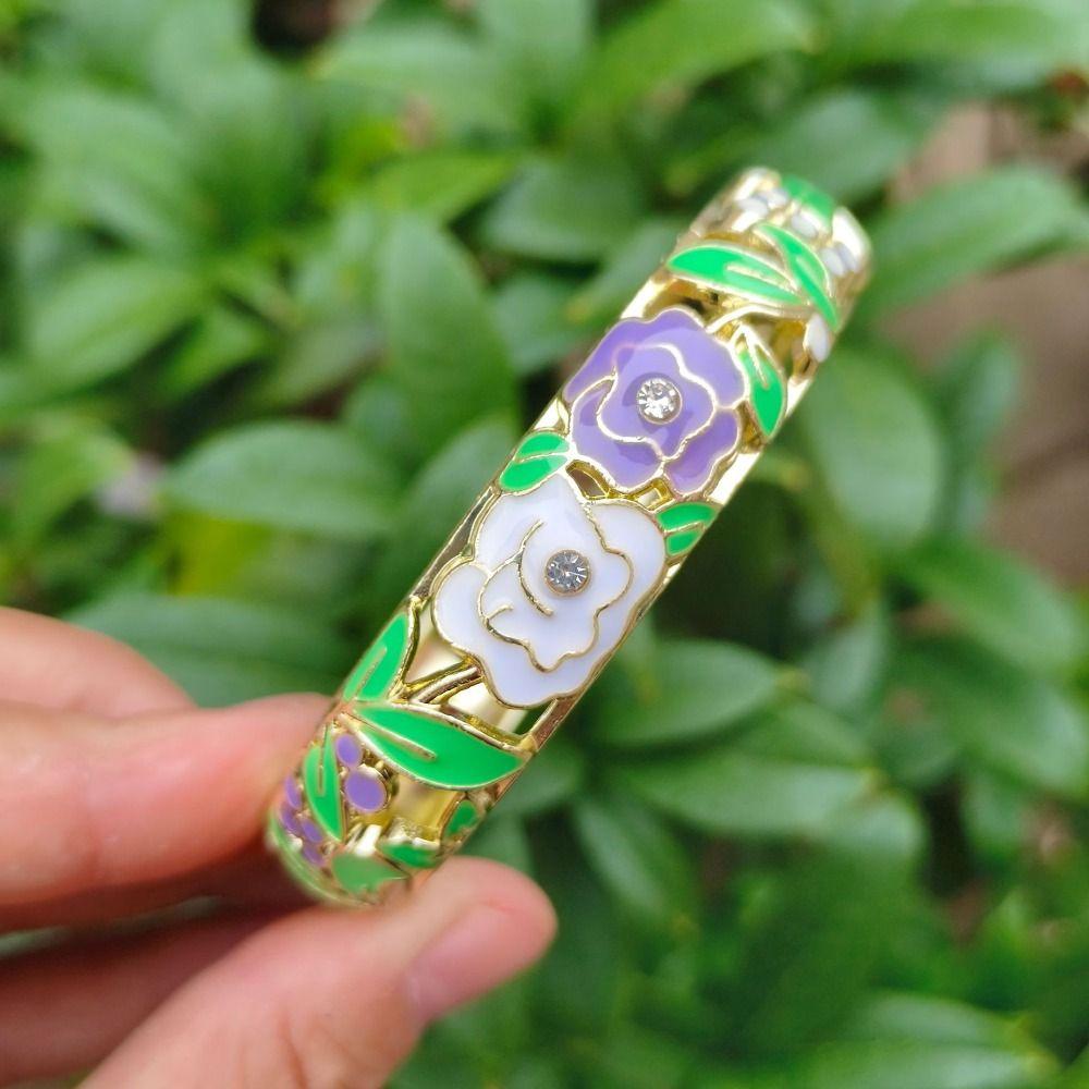 1,4 cm Pfingstrosen-Filigranblumen-Armreif Breiter Damen-Handarmreif Geschenke für Frauen Mädchen