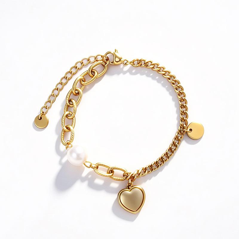Titanium steel vintage cat's eye stone bracelet, heart-shaped pearl bracelet, jewelry accessory